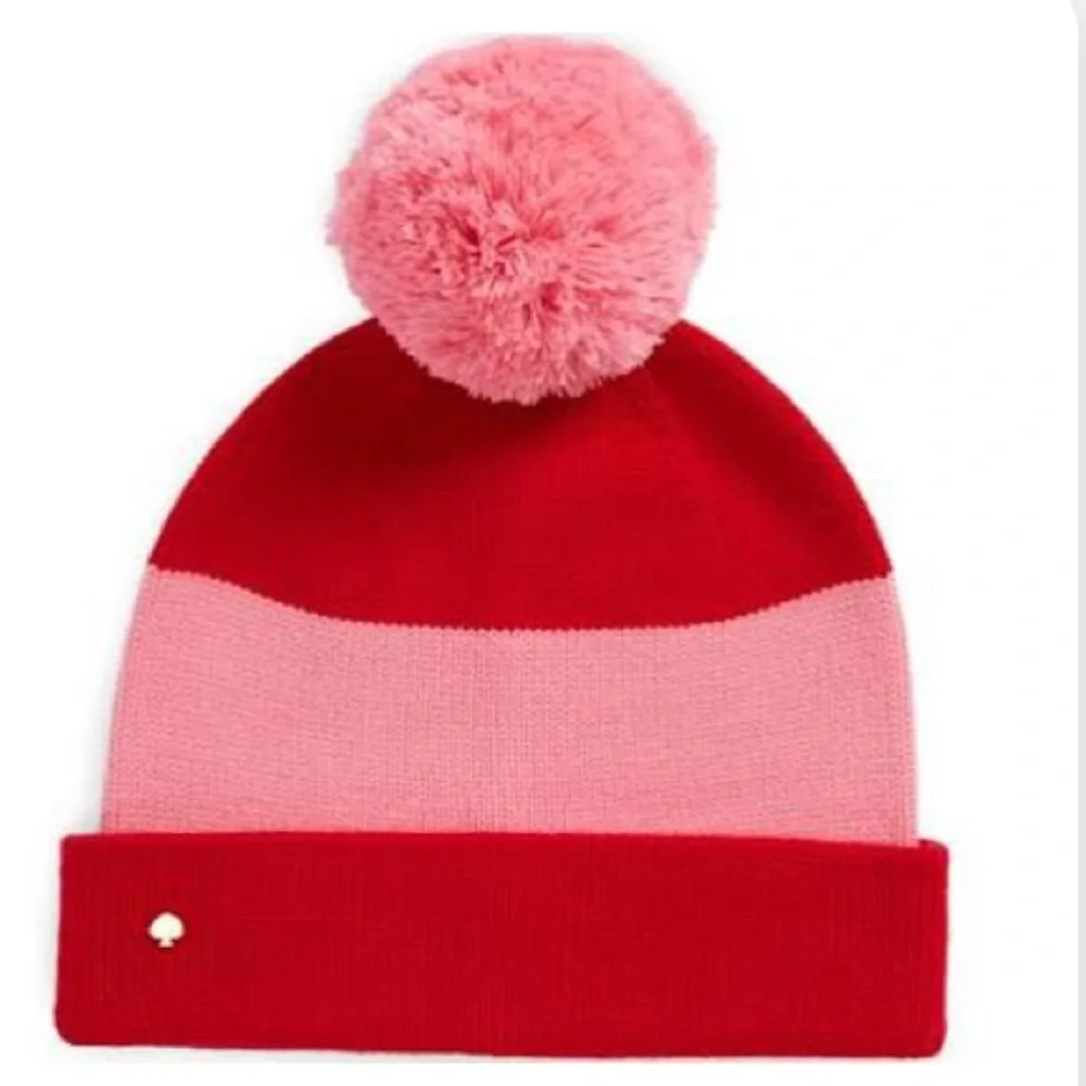NWT Kate Spade New York color Block beanie pink Red Striped